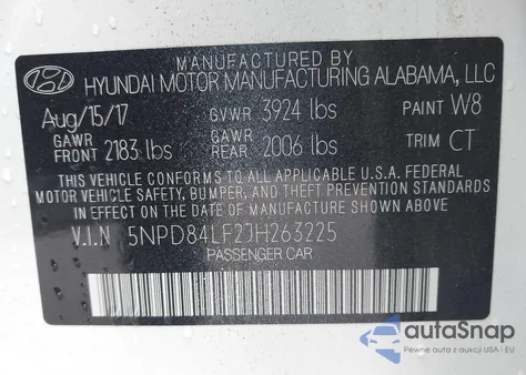 2018 Hyundai Elantra Sel z USA, uszkodzony, nr VIN 5NPD84LF2JH263225